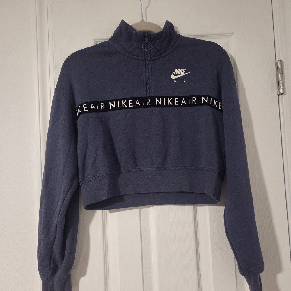 Nike Air Womens Cropped Half Zip Sweatshirt SM Sanded Purple Blue Pullover